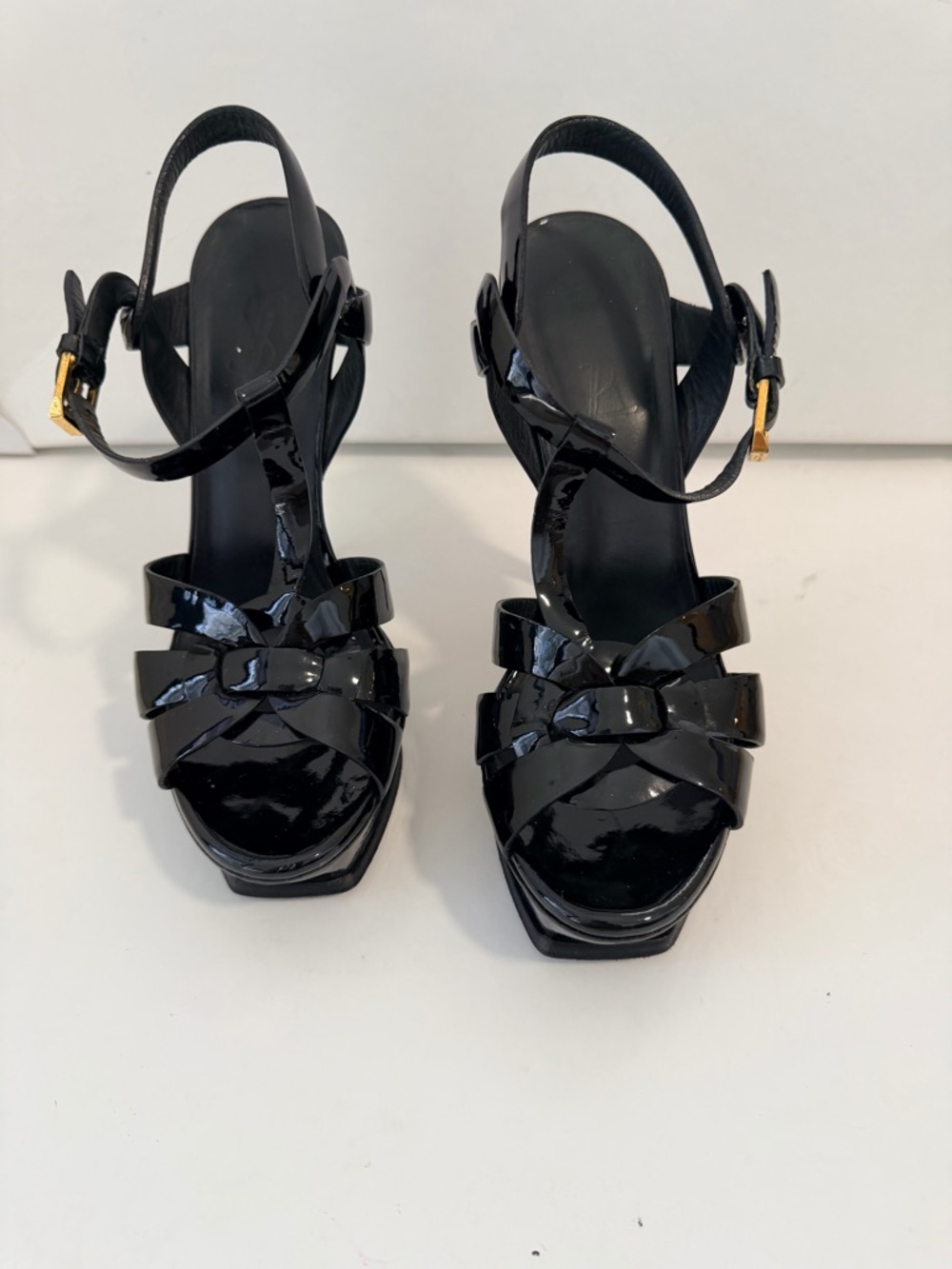 Saint Laurent Black Patent Platform Slingback Heels